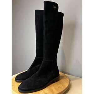 Stuart Weitzman Women's Keelan Suede Pull On Knee High Boots Black Side 4B